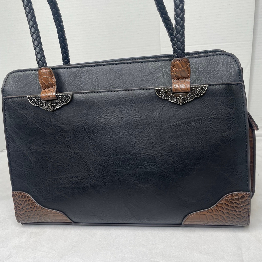 Women's Unbranded Unique Black Shoulder Bag with Brown Accents - Picture 4 of 13